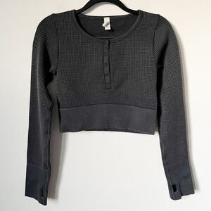 Offline Aerie Main Squeeze Seamless Waffle Crop Henley Top Gray Womens Medium